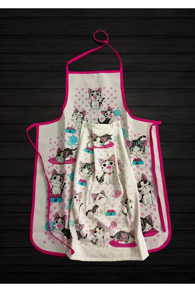 yörük tuhafiye Cat Model Towel Patterned Kitchen Apron Waterproof Kitchen Apron