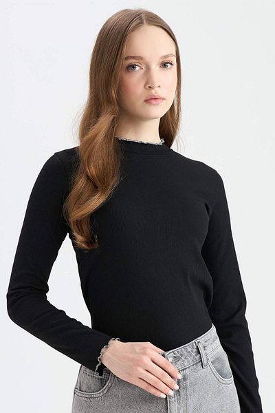 DeFacto Ribbed Long Sleeve Camisole T-Shirt - E9540Ax25Sp