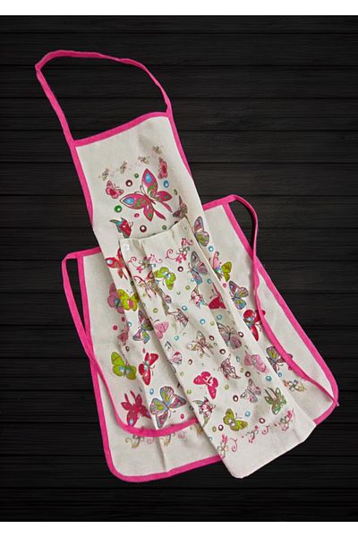 yörük tuhafiye Butterfly Model Towel Patterned Kitchen Apron Waterproof Kitchen Apron