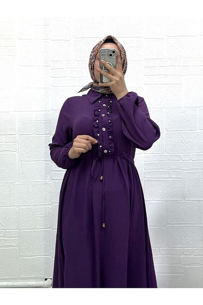 Zeynep Butik Υφασμάτινο φόρεμα Ayrobin με κουμπιά και λεπτομέρεια Hijab 1810