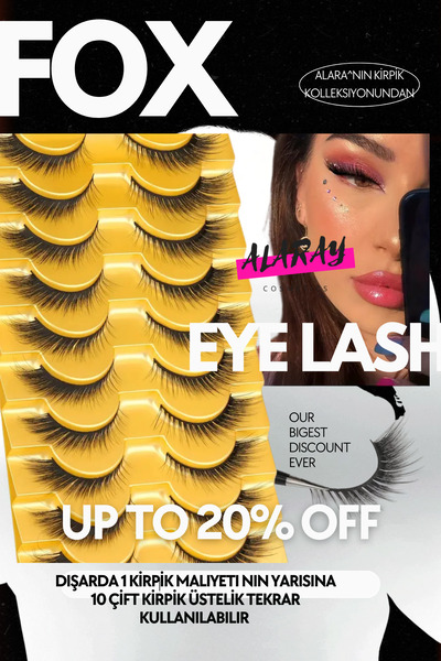 alaraycosmetics Takma Ipek Kirpikler 10 Çift Tilki Gözü Tasarım Çekik Gözler Çarpıcı Bakışlar Kirpik Paleti