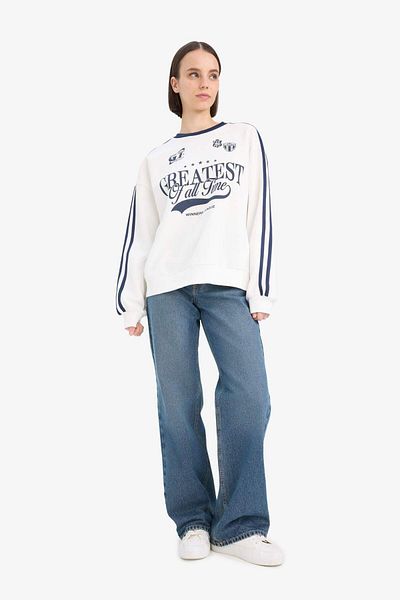 DeFacto Cool Oversize Wide Fit Crew Neck Printed Thick Fabric Sweatshirt D5957Ax25Sp