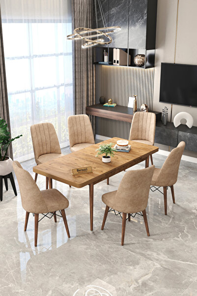 Maholandin Açılır kapanır 6 sandalyeli yemek masası takımı