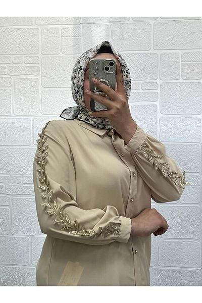 Zeynep Butik Бродирана риза от плат Jesica с пола и топ 1801
