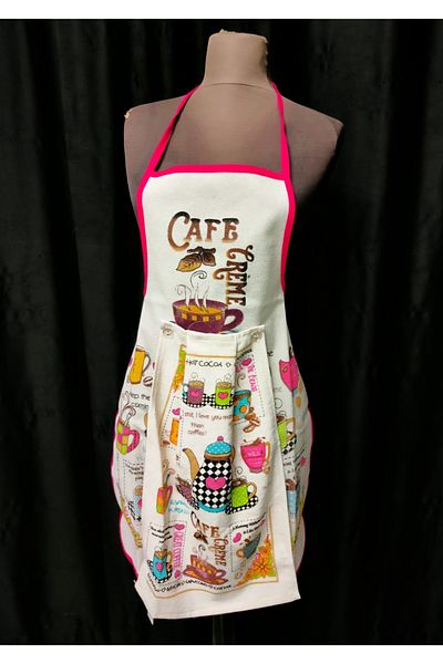 yörük tuhafiye Towel Patterned Belted Coffee Cup and Water Passing Kitchen Apron