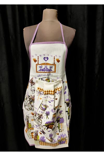 yörük tuhafiye Lavender Model Towel Patterned Kitchen Apron Waterproof Kitchen Apron