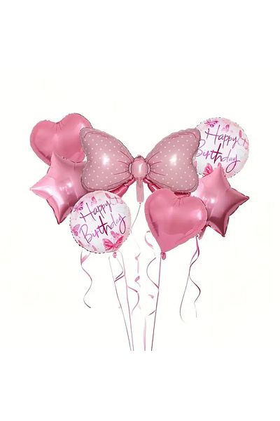 DÜVENCİ TİCARET 7Pcs Birthday Balloon Set with Pink Ribbon Basics