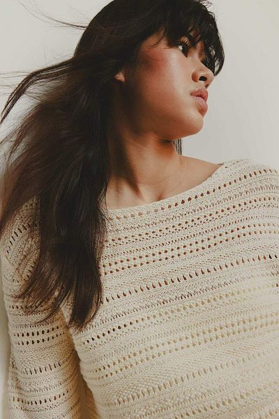 DeFacto Oversize Wide Fit Boat Neck Openwork Knitwear Sweater E6254Ax25Sp
