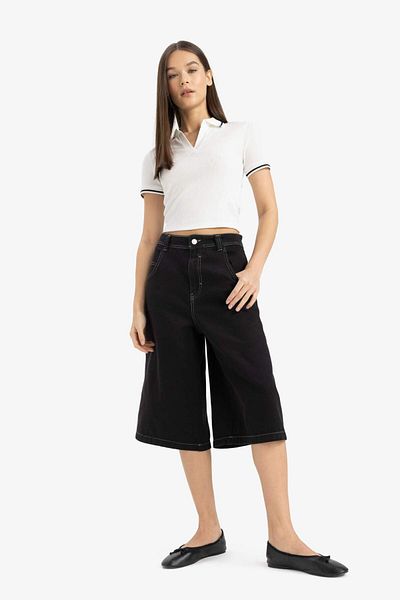 DeFacto Κοντομάνικο μπλουζάκι με γιακά Polo Basic Plain Corduroy E7906ax25sm
