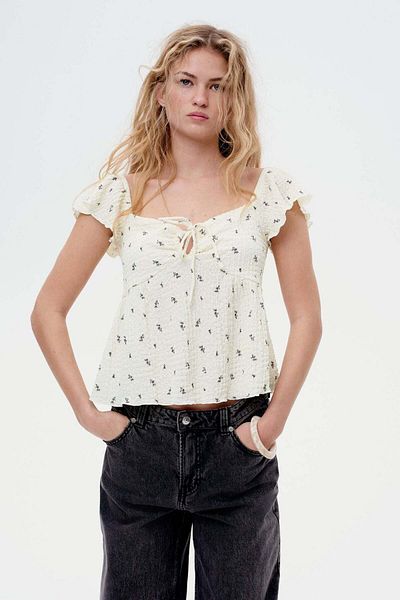 H&M Crinkled flutter-sleeved top