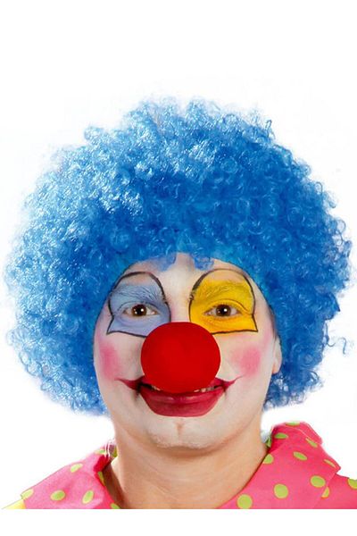 SAVA HOME COLLECTİON Blue Color Curly Afro Bonus Wig False Hair and Red Nose Set
