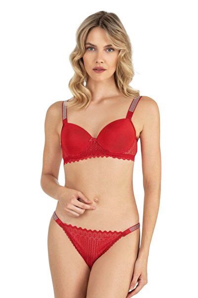 Fabony Lacy Stone Detailed Push up Bra Set