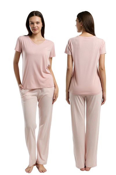 Pierre Cardin Women's Short Sleeve V-Neck Pocket Detailed Pajama Set Vr.Pc.K90.T11.Yd1