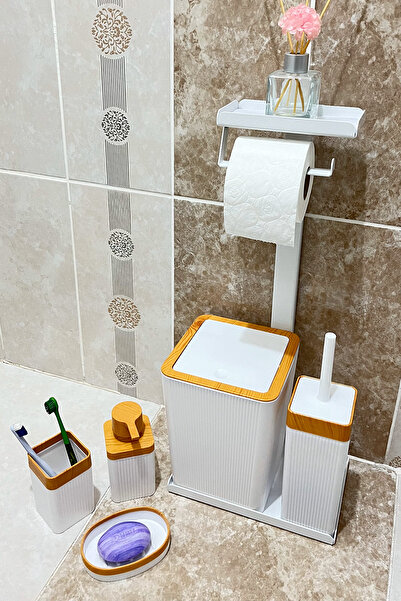 Egza 6 Parça Banyo Seti Çöp Kovası, WC Fırça, Tuvalet Kağıtlık, Diş Fırçalık,...