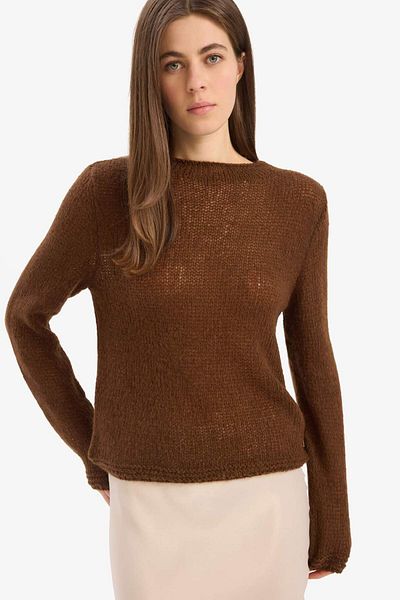 DeFacto Regular Fit Boat Neck Basic Plain Knitwear Sweater E6997Ax25Sp