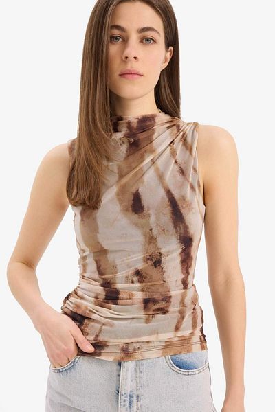 DeFacto Slim Fit Slim Fit Batik-Tüll-Tanktop mit Rundhalsausschnitt E8471AX25SP
