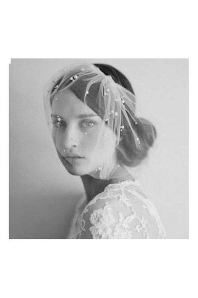 Generic Imitation Pearls Bridal Birdcage Veil White