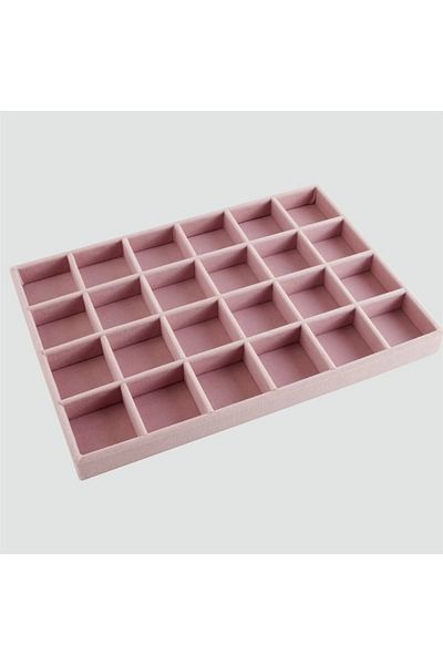 MeGass Dekor Domestic Production Suede Fabric Pink Color 34 Cm / 24 Cm 24 Compartment Inside Drawer Jewelry Stand