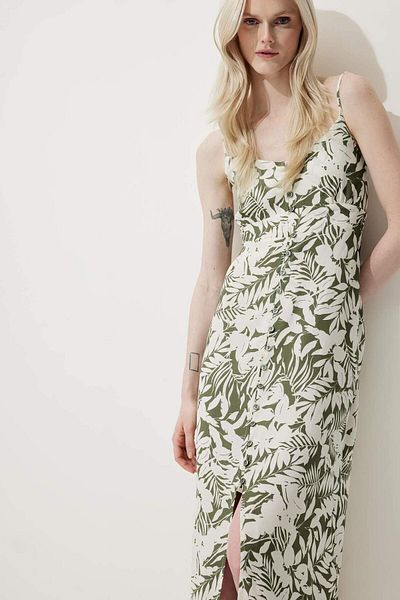 DeFacto V-Neck Floral Patterned Moroccan Strap Midi Summer Dress F3206Ax25Sm