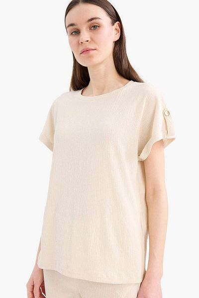 DeFacto Μπλουζάκι με κανονική εφαρμογή Crew Neck Basic μονόχρωμο κοντομάνικο μπλουζάκι D3198AX25SP
