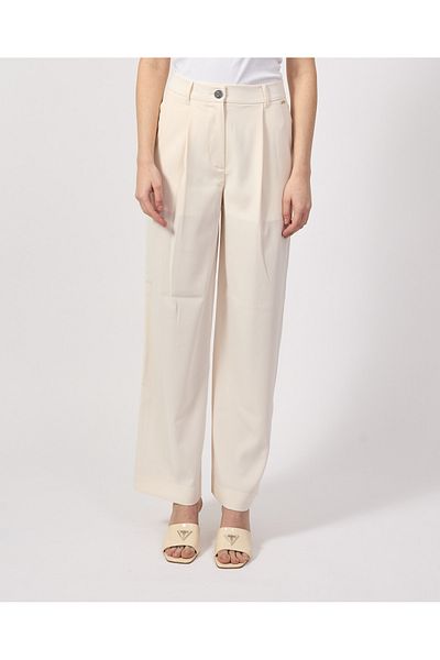 Armani Exchange Women's Comfortable Cut, Wide Legs, Cotton Pleated Ecru Pants