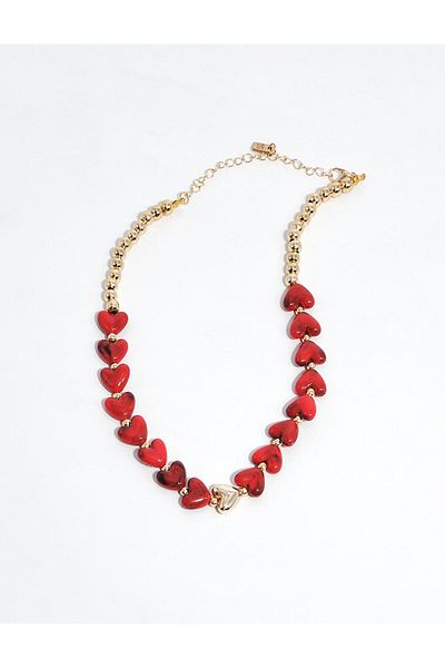 Kayra Heart Design Necklace Coral