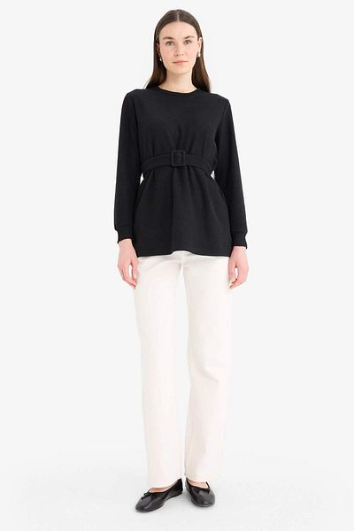 DeFacto Regular Fit Thessaloniki Fabric Long Sleeve Tunic - Crew Neck with Soft Hair Inside