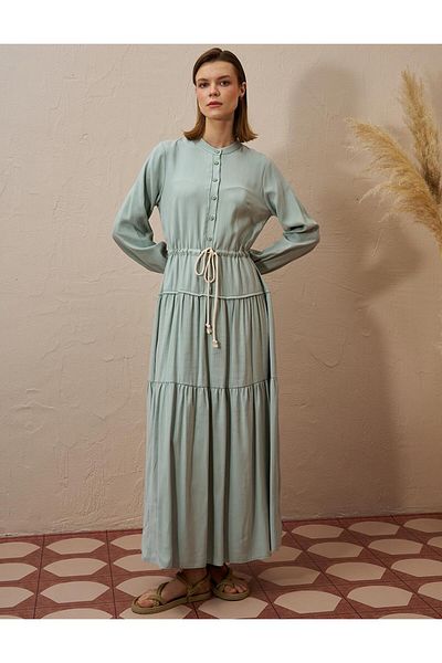 KYR Φόρεμα με κορδόνια στη μέση Rayon Water Green