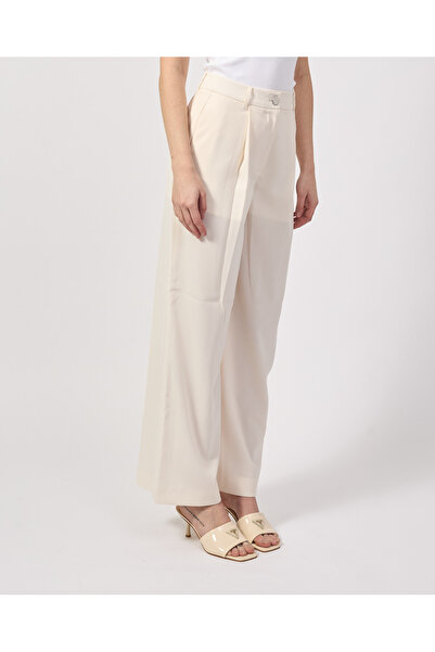 Armani Exchange Women's Comfortable Cut, Wide Legs, Cotton Pleated Ecru Pants