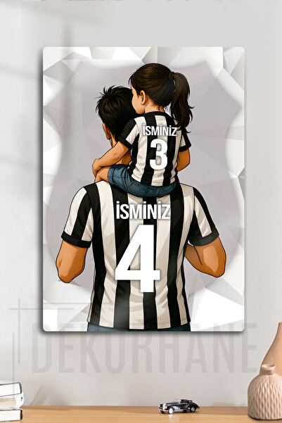 DekorHane Metal Baskı - Kişiye Özel Kara Kartal, Siyah Beyaz, Baba Kız Çocuk,...