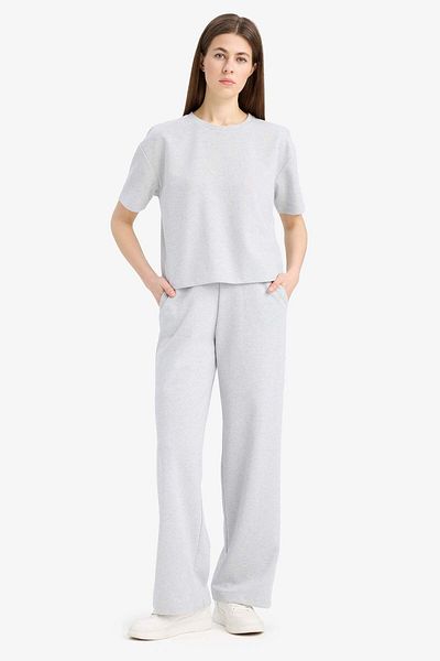 DeFacto Relax Fit 2 Piece Set - Crew Neck - Short Sleeve Top - Stretchy Waist - Long Bottom (E6596Ax25Sp)