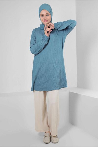 Alvina LAPEL BINDING DETAILED CUFFS ELASTIC TUNIC 43931