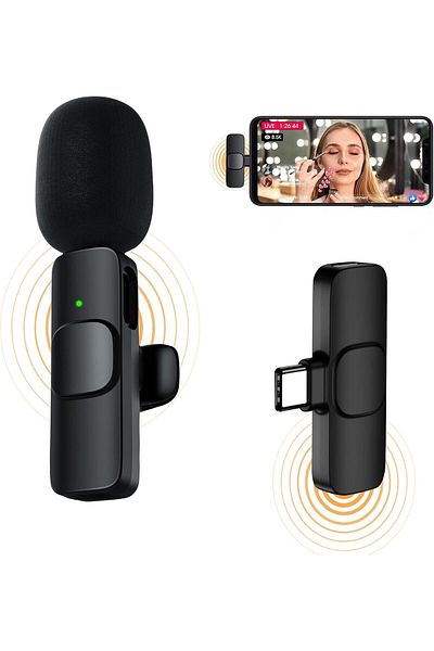 fulina Wireless Lavalier/Lapel Microphone,with Type-C Connector for IOS and Android, Plug and Play,Black