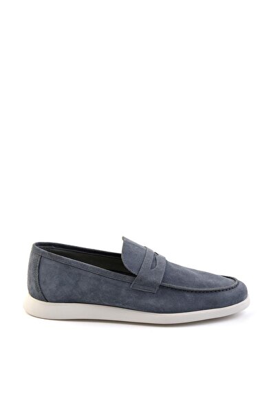 Bambi Kot Mavi Hakiki Deri Erkek Loafer Ayakkabı E01395428302