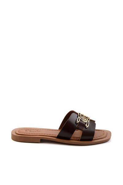 Bambi Brown Genuine Leather Women's Slippers K 04826053503