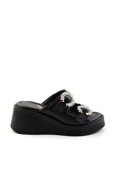 Bambi Black Leather Women's Slippers K04991060403