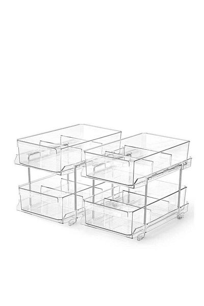 COOYA 2-piece double-layer transparent storage box,with removable dividers,pull-out design,for bathroom