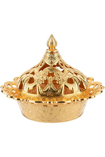 Sena 6 Pieces Motif Embroidered Round Metal Turkish Delight Bowl (356-6)