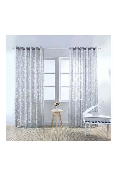 Generic Leaf Printed Semi-shading Window Curtain Grey/White 79x40inch