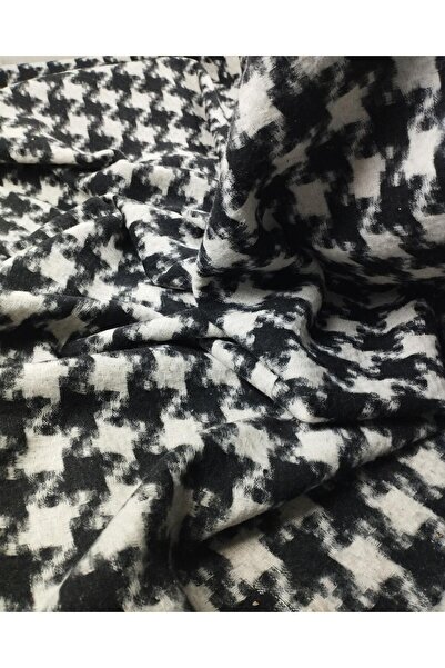 Kumaş Parça Dokuma Havlı Orta Kalın Kazayağı Desen Siyah Beyaz En: 150