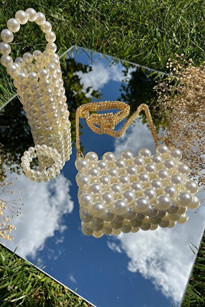 Birgül Bektaş Geantă de perle cu curea lungă aurie