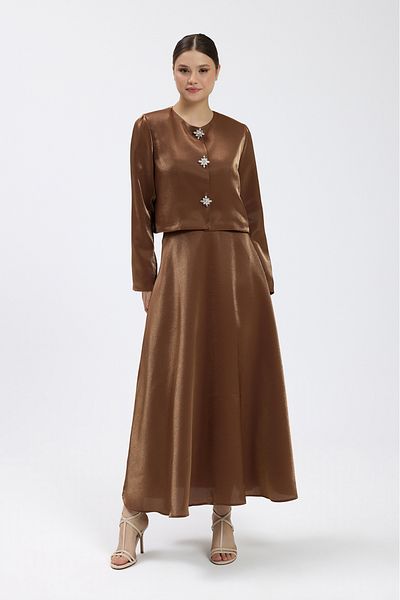 Birgül Bektaş Brown Padded Skirt Set
