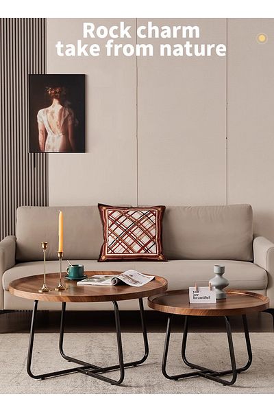 sharpdo Minimalist Nesting Table Set, Round-shaped End Table for Living Room (80*80*46+60*60*39CM)
