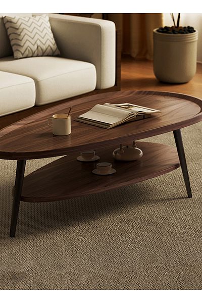 sharpdo Modern Small Apartment Double-Layer Coffee Table, Wide Storage, Groove Design Coffee Table