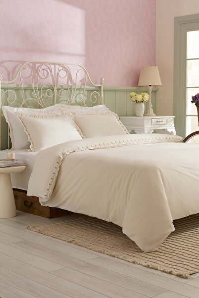 Karaca Home Helia Вишитий 100% бавовняний двоспальний комплект постільної білизни білого кольору