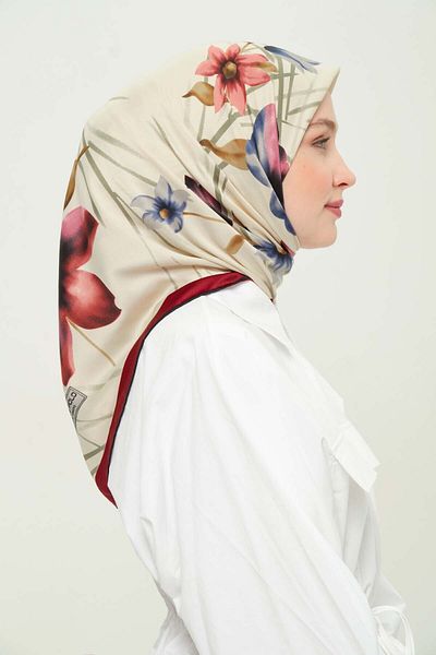 Madame Polo Printed Rayon Scarf Multicolor Patterned Daily Wrinkle-Free Non-Slip 90X90Cm