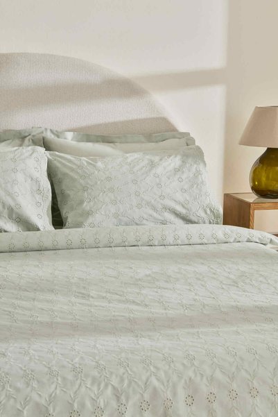Karaca Home Vivien Brodeli 100% Cotton Double Duvet Cover Set Sage