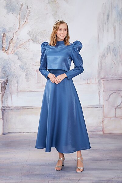 Birgül Bektaş Blue Watermelon Sleeve Skirt Suit
