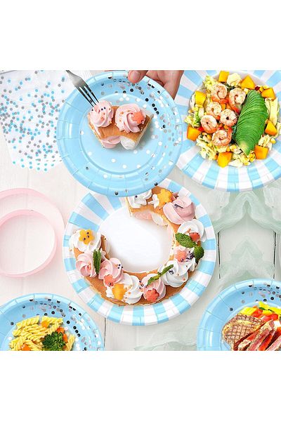 COOYA Disposable Party Tableware Set, for Birthday Parties Festivals(64 Pcs 1 Set, Blue)
