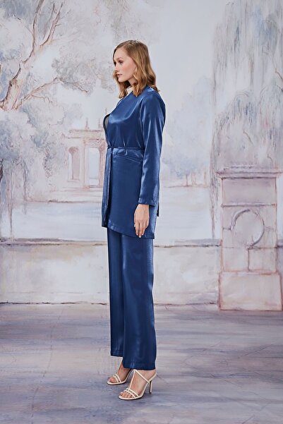 Birgül Bektaş Navy Blue Blazer Jacket Set - Collarless
